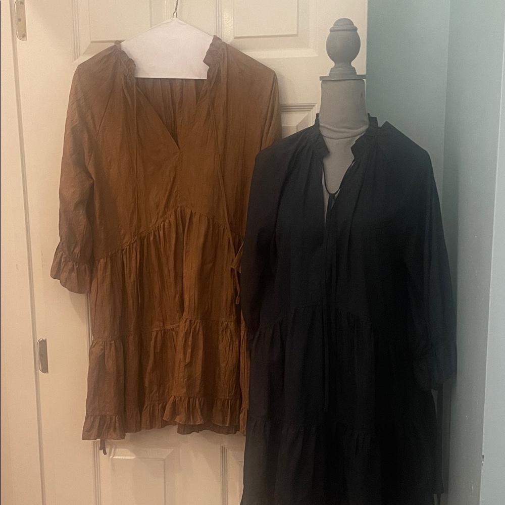 Pinch Long Sleeve Dresses - Black and Brown